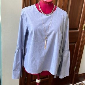 A New Day  Bell Sleeve Blouse NWOT  pinstripe blue/ white   Size S